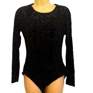 Xhilaration Black Flocked Knit Bodysuit Blouse Juniors Size Large Dressy Office